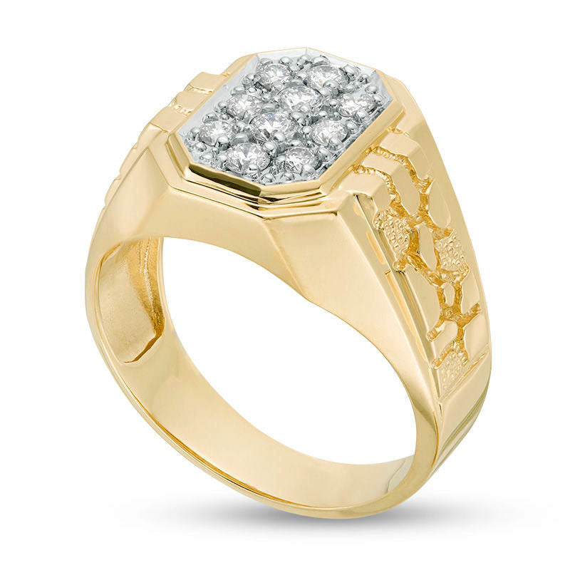 Men's 0.50 CT. T.W. Octagonal Composite Natural Diamond Nugget center Stripe Ring in Solid 10K Yellow Gold