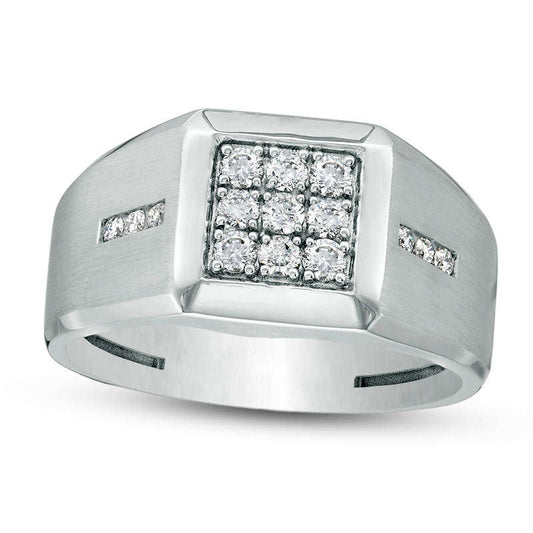 Men's 0.50 CT. T.W. Square Composite Natural Diamond Side Accent Bold Shank Multi-Finish Ring in Solid 10K White Gold