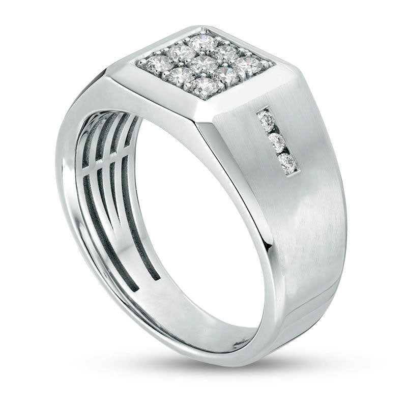 Men's 0.50 CT. T.W. Square Composite Natural Diamond Side Accent Bold Shank Multi-Finish Ring in Solid 10K White Gold