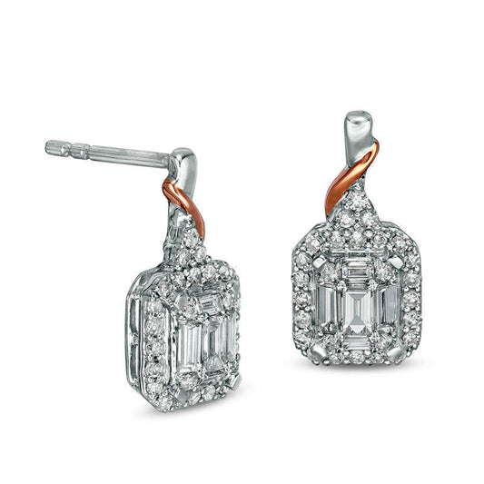 0.5 CT. T.W. Composite Diamond Octagonal Frame Twist Drop Earrings in 10K Two-Tone Gold