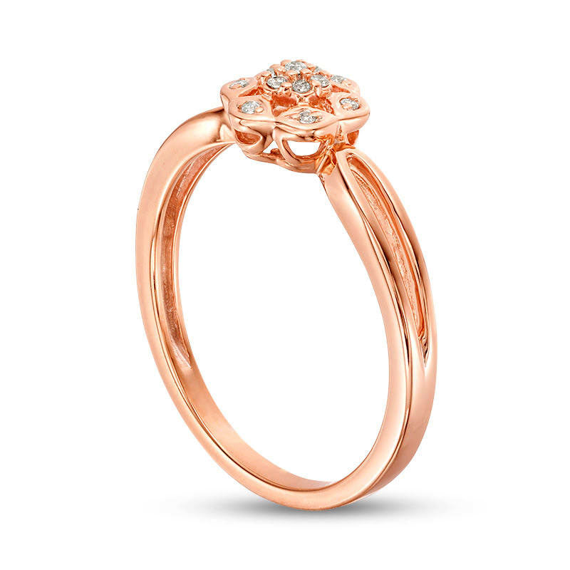 0.05 CT. T.W. Natural Diamond Flower Split Shank Ring in Solid 10K Rose Gold