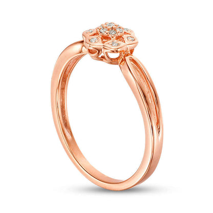 0.05 CT. T.W. Natural Diamond Flower Split Shank Ring in Solid 10K Rose Gold
