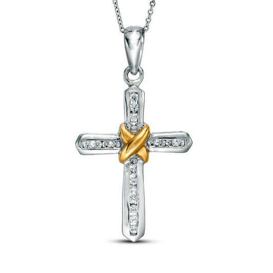 0.25 CT. T.W. Natural Diamond X" Cross Pendant in 14K Two-Tone Gold"