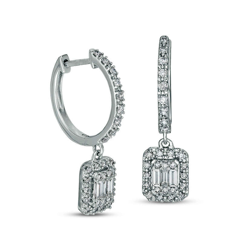 0.5 CT. T.W. Composite Diamond Rectangular Frame Hoop Drop Earrings in 10K White Gold