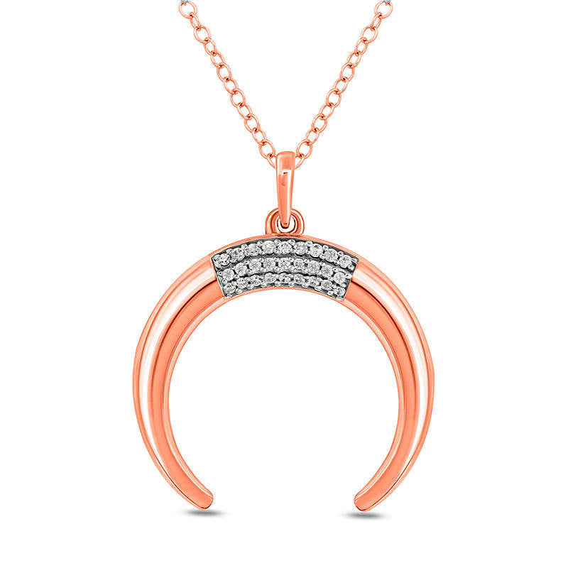 0.1 CT. T.W. Natural Diamond Crescent Pendant in Sterling Silver and 14K Rose Gold Plate