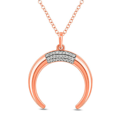 0.1 CT. T.W. Natural Diamond Crescent Pendant in Sterling Silver and 14K Rose Gold Plate