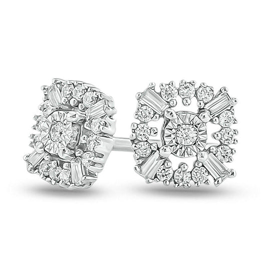 0.1 CT. T.W. Diamond Art Deco Cushion Frame Stud Earrings in 10K White Gold