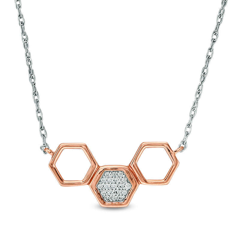 0.05 CT. T.W. Natural Diamond Triple Hexagon Necklace in 10K Two-Tone Gold - 18.65"