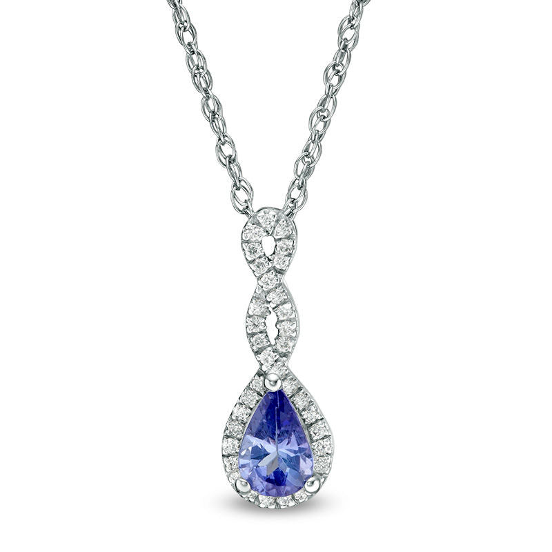 Pear-Shaped Tanzanite and 0.1 CT. T.W. Natural Diamond Infinity Twist Pendant in 10K White Gold