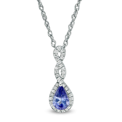 Pear-Shaped Tanzanite and 0.1 CT. T.W. Natural Diamond Infinity Twist Pendant in 10K White Gold