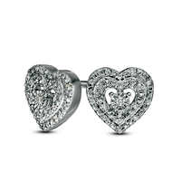 0.1 CT. T.W. Diamond Double Heart Frame Stud Earrings in Sterling Silver