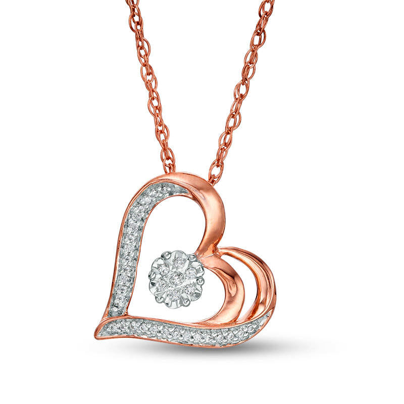 0.07 CT. T.W. Natural Diamond Flower and Heart Outline Pendant in 10K Rose Gold