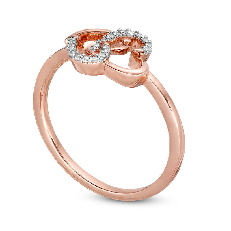 0.05 CT. T.W. Natural Diamond Interlocking Hearts Ring in Solid 10K Rose Gold