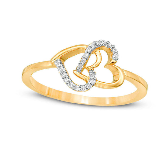 0.05 CT. T.W. Natural Diamond Interlocking Hearts Ring in Solid 10K Yellow Gold