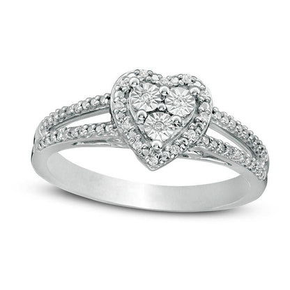 0.05 CT. T.W. Composite Natural Diamond Heart Frame Split Shank Ring in Sterling Silver