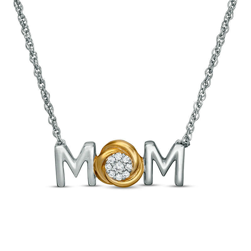 0.07 CT. T.W. Composite Natural Diamond MOM" Knot Necklace in Sterling Silver and 10K Yellow Gold - 17""