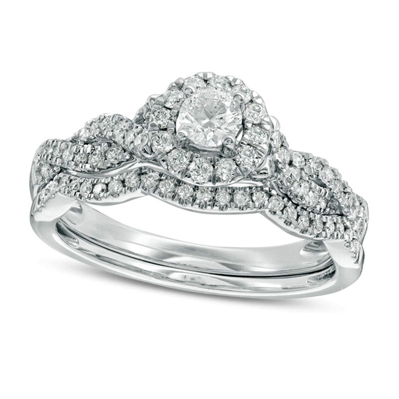 0.50 CT. T.W. Natural Diamond Frame Twist Bridal Engagement Ring Set in Solid 10K White Gold