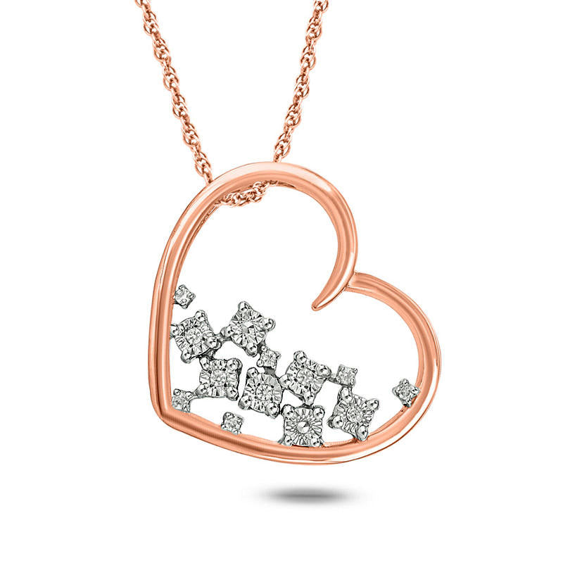 0.05 CT. T.W. Natural Diamond Tilted Scatter Heart Outline Pendant in 10K Rose Gold