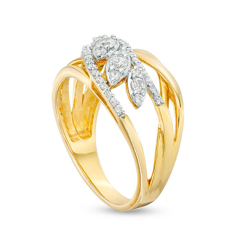 0.50 CT. T.W. Natural Diamond Layered Crossover Leaf Ring in Solid 10K Yellow Gold