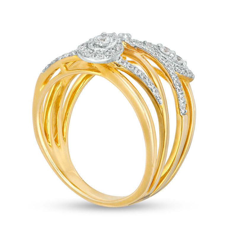 0.50 CT. T.W. Natural Diamond Layered Crossover Open Shank Ring in Solid 10K Yellow Gold