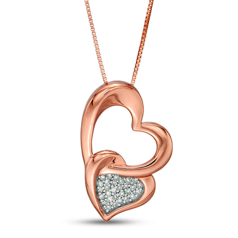 0.07 CT. T.W. Composite Natural Diamond Tilted Double Heart Pendant in Sterling Silver with 10K Rose Gold