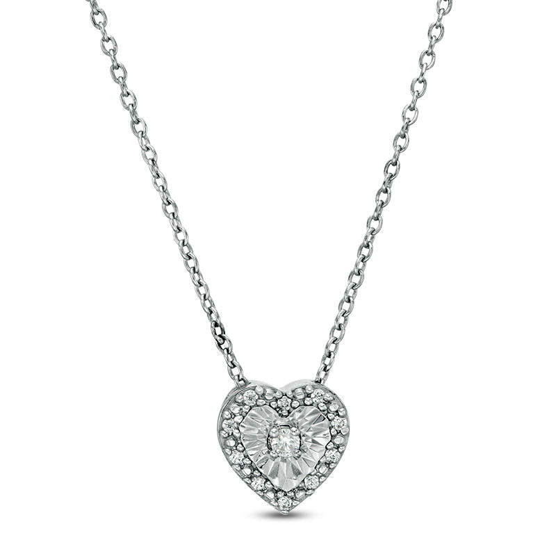 0.05 CT. T.W. Natural Diamond Heart-Shaped Frame Necklace in Sterling Silver