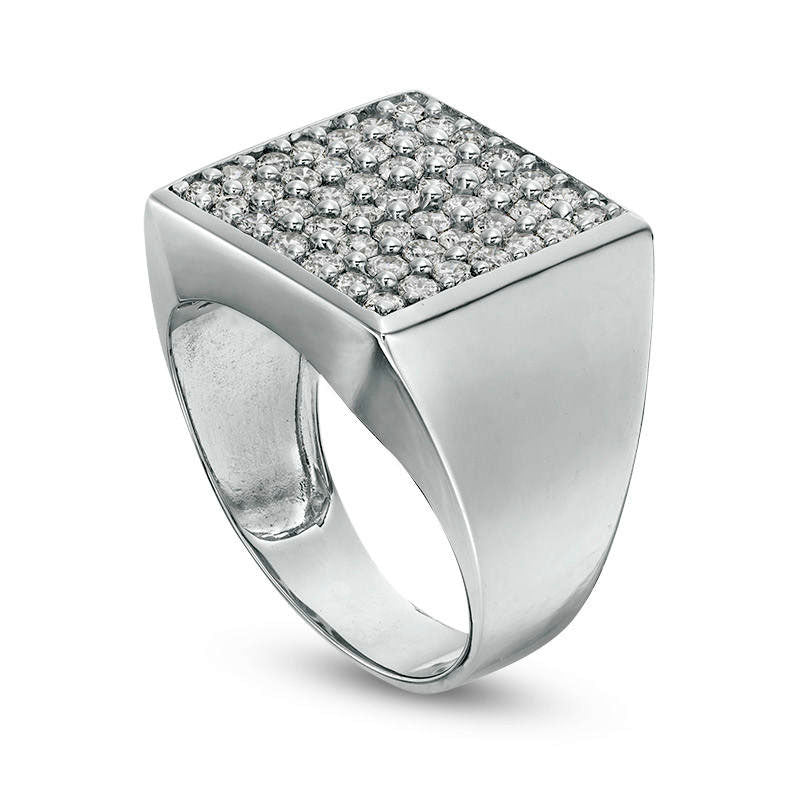 Men's 1.5 CT. T.W. Composite Natural Diamond Square Ring in Solid 14K White Gold