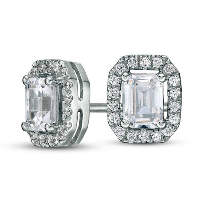 0.5 CT. T.W. Certified Emerald-Cut Diamond Octagon Frame Stud Earrings in 14K White Gold (I/I1)