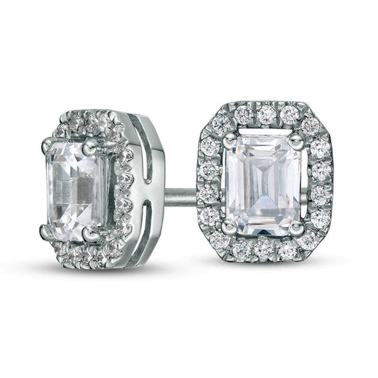 0.5 CT. T.W. Certified Emerald-Cut Diamond Octagon Frame Stud Earrings in 14K White Gold (I/I1)