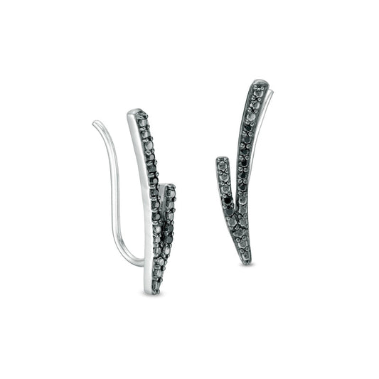 0.1 CT. T.W. Enhanced Black Diamond Split Curve Crawler Earrings in 10K White Gold