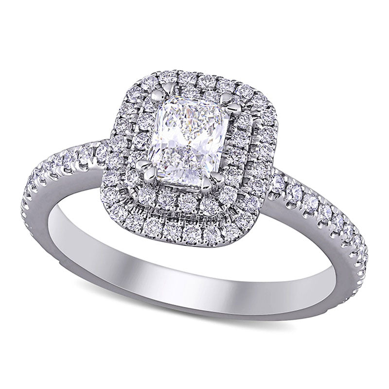 1.0 CT. T.W. Radiant-Cut Natural Diamond Double Frame Engagement Ring in Solid 14K White Gold (H/VS2)