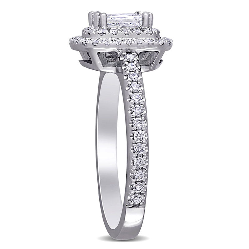 1.0 CT. T.W. Radiant-Cut Natural Diamond Double Frame Engagement Ring in Solid 14K White Gold (H/VS2)