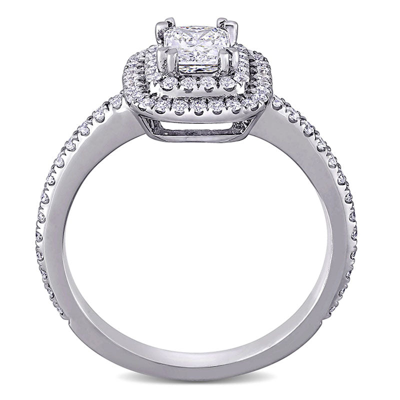 1.0 CT. T.W. Radiant-Cut Natural Diamond Double Frame Engagement Ring in Solid 14K White Gold (H/VS2)