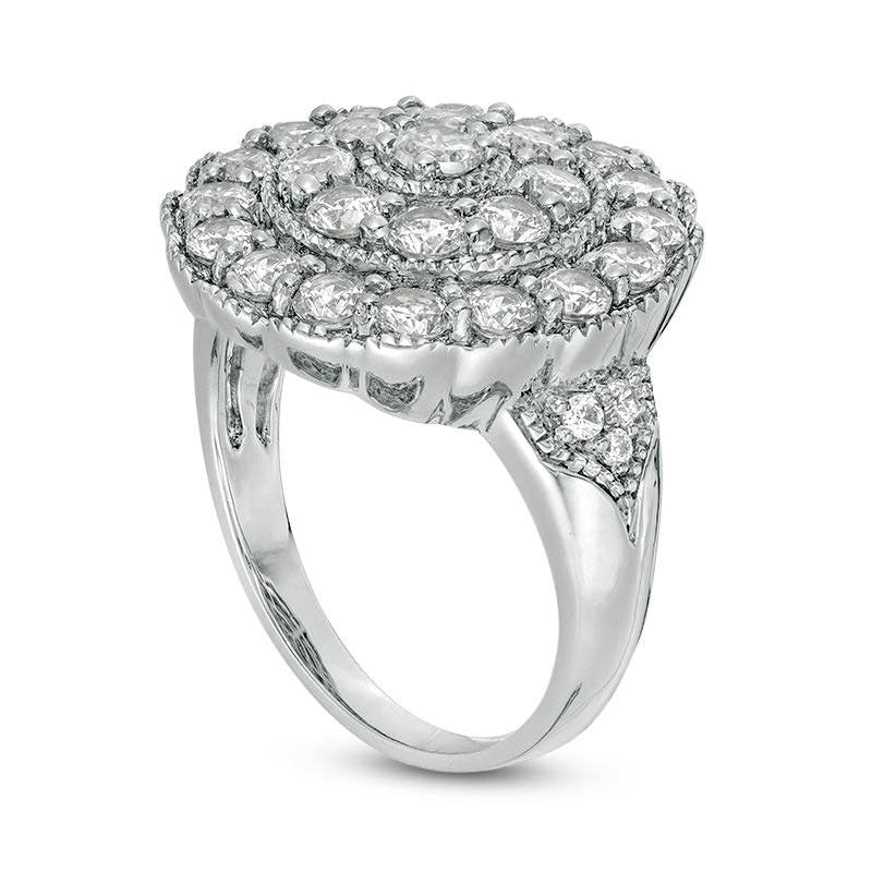 2.0 CT. T.W. Natural Diamond Double Frame Scallop Antique Vintage-Style Ring in Solid 10K White Gold