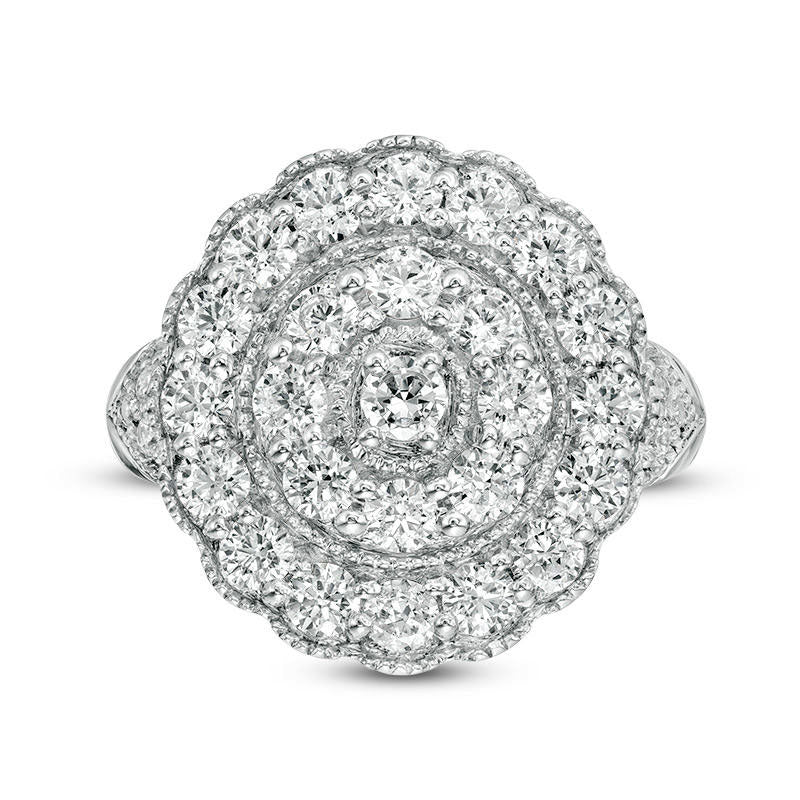 2.0 CT. T.W. Natural Diamond Double Frame Scallop Antique Vintage-Style Ring in Solid 10K White Gold