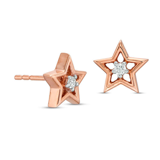 0.05 CT. T.W. Diamond Solitaire Star Stud Earrings in 10K Rose Gold