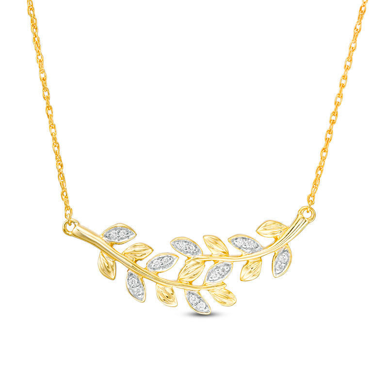 0.07 CT. T.W. Natural Diamond Leaf Vine Necklace in 10K Yellow Gold