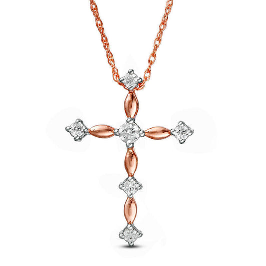 0.1 CT. T.W. Natural Diamond Cross Pendant in 10K Rose Gold