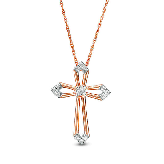 0.07 CT. T.W. Natural Diamond Cross Outline Pendant in 10K Rose Gold