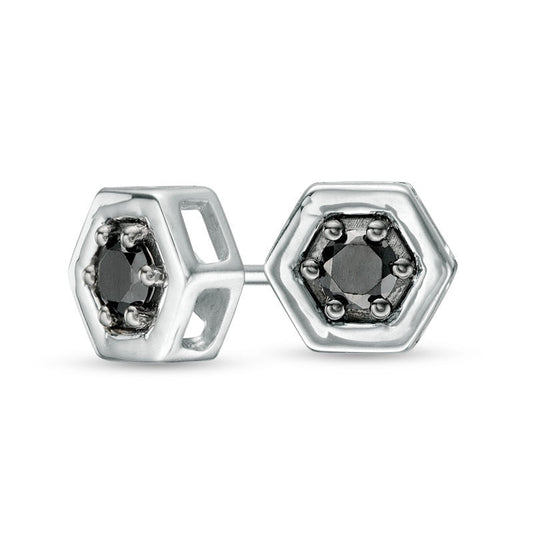 0.25 CT. T.W. Enhanced Black Diamond Solitaire Hexagon Stud Earrings in 10K White Gold