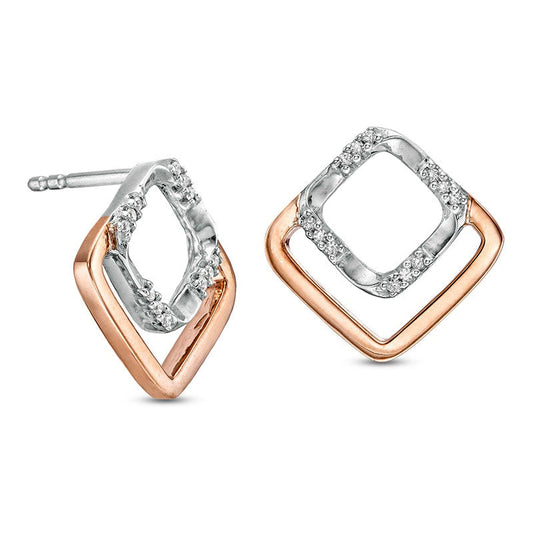 0.07 CT. T.W. Diamond Double Open Square Stud Earrings in 10K Two-Tone Gold