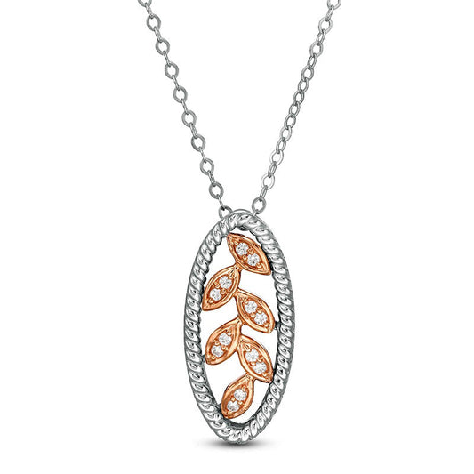 0.07 CT. T.W. Natural Diamond Open Oval Leaf Pendant in 10K Two-Tone Gold