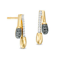 0.1 CT. T.W. Enhanced Black and White Diamond Double Matchstick Drop Earrings in Sterling Silver and 14K Gold Plate