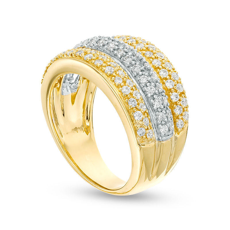 1.0 CT. T.W. Natural Diamond Multi-Row Ring in Solid 14K Two-Tone Gold