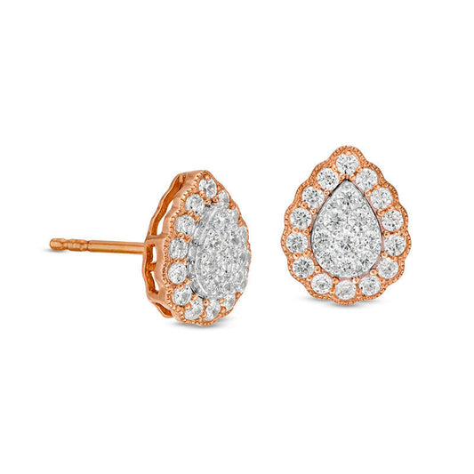 0.5 CT. T.W. Composite Teardrop Diamond Scallop Frame Vintage-Style Stud Earrings in 10K Two-Tone Gold