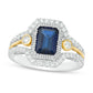 Emerald-Cut Blue Sapphire and 0.63 CT. T.W. Natural Diamond Frame Art Deco Ring in Solid 14K Two-Tone Gold