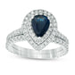 Pear-Shaped Blue Sapphire and 1.0 CT. T.W. Natural Diamond Double Frame Bridal Engagement Ring Set in Solid 14K White Gold
