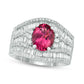 Oval Pink Tourmaline and 1.33 CT. T.W. Natural Diamond Collar Multi-Row Ring in Solid 14K White Gold