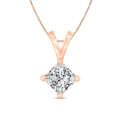 1 CT. Certified Princess-Cut Natural Clarity Enhanced Solitaire Pendant in 14K Rose Gold (I/SI2)