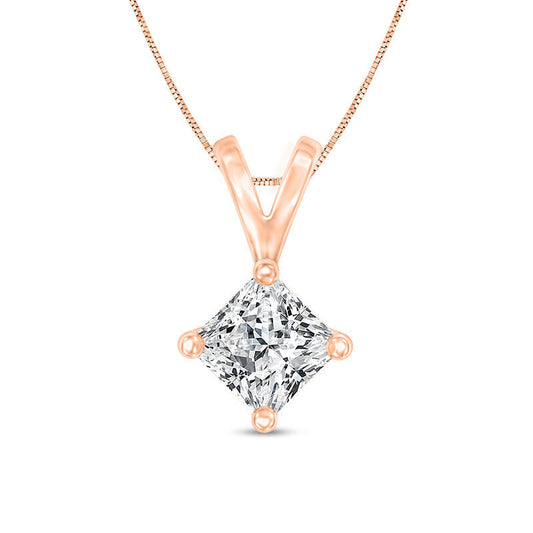 1 CT. Certified Princess-Cut Natural Clarity Enhanced Solitaire Pendant in 14K Rose Gold (I/SI2)